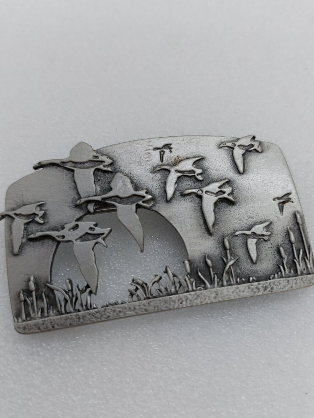 Pewter JJ Jewelry Singed 2 1/2" Brooch Pin Geese Flying